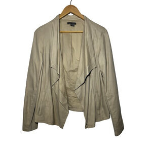 Vince Jacket Womens Large Beige Leather Waterfall Open Front Soft Rib Sleeve
